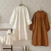 Fille robes bébé filles coton lin robe d'été manches bouffantes enfants froncé vêtements amples doux enfants vêtements décontractés