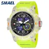 Wristwatches SMAEL Dual Time Men Watches 50m Waterproof Military Watches for Male 8007 Shock Resisitant Sport Watches Gifts Wtach 230324