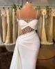 Prom Party Jurk formele avondjurken zeemeermin trompet satijn op maat gemaakte plus size rits rits new kralen strapless mouwloze ivoor witte plooi illusie