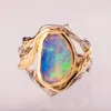Bröllopsringar unik stil märke kvinnlig blå eld opal ring 2023 mode guld färg blad vintage engagemang för kvinnor
