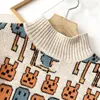 Women's Sweaters 2023 Autumn And Winter Fashion Half-high Collar Color Matching Cartoon Pattern Long-sleeved Pullover Knitted Sweater Women