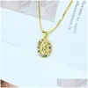 Pendant Necklaces Gold Color Vermeil Virgin Mary Medallion In Round Shape Cz Pave Dainty For Women Necklace Drop Delivery Jewelry Pen Dhvt4