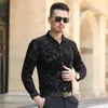 Men's Dress Shirts High Quality Black Velvet For Mens Stretch Clothes Red Velour Clothing Large Sizes Husband Party Elegant