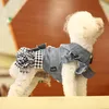 Hundkläder sommar tunn denim klänning för hundar puffhylsa husdjur jeans skjorta bomullsplida tutu kjol cowboy kläder chihuahua yorkies poodle