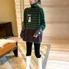 Kvinnors tröjor gröna randiga turtleneck tröja kvinnor mode mjuk vaxartad västerländsk topp höst och vinter 2023 långärmad avslappnad