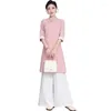 Etniska kläder Vietnam Aodai Chinese Styles Long Dress Qipao Cheongsam Traditionell Princess Chinoise Two Pieces Women Pants V1972