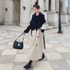 Mulheres femininas Blends Women Women Sheepskin Winter Coat Contrast Stitching Navy Blue Woolen Korean British Style Jacket Fashion Loose