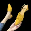 Sandaler Summer Pointed Toe Sandaler Kvinnor Fashion High Quality Beige Square Heel Shoes Casual Sweet Party Yellow High Heels Plus Size 42 230323