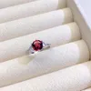 Clusterringen 2023 6 mm Red Garnet Silver Ring voor jong meisje gecertificeerde natuurlijke mode 925 sieraden goed cadeau