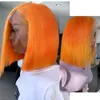 Brasiliansk ombre två ton 613 blond orange färgade genvägar bob peruker för kvinnor rak syntetisk spets fram peruk