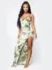 Casual Dresses Spaghetti Strap Side High Split Party Dress Woman Sexy Deep V Neck Sleeveless One Piece Summer Body-shaping Robe Femme