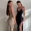 Casual Dresses Women's Sleeveless Spaghetti Strap Satin Wedding Guest Party Dress Cocktail Evening Cowl Neck Backless Midi Formal