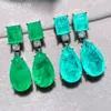 Ear Cuff Trend Paraiba Tourmaline Emerald Gemstone Big Drop Earrings For Women Cocktail Party Fine Jewelry Anniversary Female Gift 230323