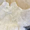 Robes chinoises élégantes en dentelle blanche pour filles, jolie robe d'été trapèze à fleurs pour enfants, vêtements de Costume de fête d'anniversaire