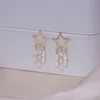 Charme vergulde 14K real gold shine kwast kristal ster vrouwen oorrang populaire hoogwaardige zirkonen drop oorr earring bohemia bruiloft sieraden z0323