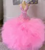 Paillettes rose Tutu Tulle sirène robes de bal sexy dos nu sans manches longues robes de soirée d'anniversaire tenue de soirée à paillettes africaines pour les filles noires 2023