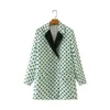 Frauenanzüge Blazer Frau Elegant Mint Green Double Breasted 2023 Herbst Frau Long Sleeve gegen Neck Outwear Ladies Polka Dot