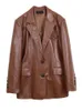 여자 재킷 eam 느슨한 핏 푸트 가죽 브라운 빈티지 큰 크기 재킷 라펠 라펠 레벨 여성 코트 패션 스프링 가을 2023 1DF5549 230324