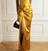 Casual Dresses 2023 Elegant Sexy Strapless Yellow Color Package Hips Long Dress Celebrity Banquet Party Outfit Business Activity Vestido