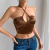 Женские танки сексуальные бортовые коричневые y2k halter top top nemport wome lomless cami tops ladies fashion fashing camisole party Женщина 2023 жилет