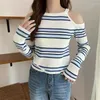 Women's Blouses Sexy Off Shoulder Top 2023 Vrouwen Spring zomer Stripe Stripe shirts
