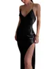 Casual Dresses Women's Sleeveless Spaghetti Strap Satin Wedding Guest Party Dress Cocktail Evening Cowl Neck Backless Midi Formal