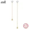 Charm Effie Queen 925 Sterling Silver Nappa Orecchini di perle naturali per le donne 14k Gold Handmade Long Chain Pearl Eardrop Jewelry GPE42 Z0323