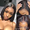 Wig headgear Bobo front lace wig female Black Medium split short straight hair chemical fiber headgear230323