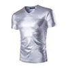 Erkek Tişörtleri Yaz Erkekler Parlak T-Shirt Moda Altın Gümüş Siyah O-Neck Gece Kulübü Sahne İnce Uygun Kısa Kollu Marka Tees