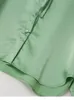 Damskie bluzki damskie jamie piersi z zieloną koronkową koronkową kołnierz z długim rękawem Silk 2023 Fall Top