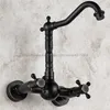 Bathroom Sink Faucets Faucet Black Oil Rubbed Brass Kitchen Mixer Tap Wall Mounted Dual Handle And Cold Taps Ntf008