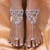 Bling Flower Nappa Catena Cavigliera Toe Ring per Donna Ciondolo Charm Boho Sexy Brillante Strass Gioielli Iced Out Full Diamond Cavigliera Bikini Beach Party Regali