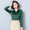 Kadın Bluzlar Katı Kadınlar Uzun Kollu Yaka Saten Gömlek Moda Bahar Vintage Ofis Bayan Resmi Üstleri Kadın Rahat Temel Giyim