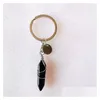 Klapetyki Smyczowe Wrap Sześciokąt Prism Reiki Healing Natural Stone Chakra Ametyst Różowy Kryształ Klucz Klucz Keyrings Women Dh1yq