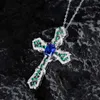 Vintage Lab Sapphire Diamond Cross Pendant Real 925 Sterling Silver Party Wedding Pendants Chocker Halsband för kvinnliga smycken