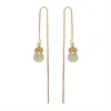 Charm S925 Sterling Silver Gold Plated Hetian Grey Jade hängande örhängen Retro Long Women's Coin Gourd Earndrop Earring Z0323