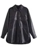 レディースジャケットファッション3カラーフェイクレザーブラウスコート女性長袖ポケット付きシングル胸アウターシャツ230324