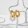 Dangle Earrings Fashion Natural Pearls Classic Gold Plated Stainless Steel Ear Buckle Circle Huggie For Women Jewelry