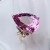 Cluster Rings Super Fairy Bow Argyle Big Pink Diamond Color Treasure Ring Exaggerated Large Water Drop Zircon Opening Cocktail Party Gift