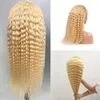 613 # Blonde vague profonde avant dentelle perruques 100% perruques de cheveux humains pour les femmes pré plumées avec des cheveux de bébé