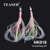 Fishing Hooks TEASER 10pcs Twin Assist Fishhook Jig Fishing Lure Artificial Silicone Soft Skirt Squid Bait Luminous Double Hook Tai Kabura P230317