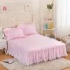 Bed Skirt Pink Lace Lotus Leaf Lace Bed Skirts Princess Style Solid Color Bedspread Bed Cover Non-Slip Sheets Without Pillowcase 230324