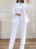 Two Piece Dres White Formal Business Blazer Suit Set Eleagant 6 Button Jacket Knälängd Kjolar Wide Leg Pants Suits Casual Office Work 230324