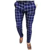 Men's Pants Fashion Pencil Trousers Men Casual Business Slim Fit Plaid Print Zipper Long Everyday 230324