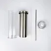 20oz Önden Çıkarılmış Snowglobe Sublimasyon Tumbler Paslanmaz Çelik İç Akrilik Outster Kapak Saman Düz Film Tahtası Kupaları Boşluklar DIY YENİ