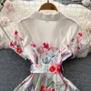Lato nowy styl garniturową gwiazdor stylu sukienka w stylu talia wydrukowana szyfonowa sukienka z krótkim rękawem słodka plisowana bajkowa sukienka