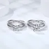 حلقات الكتلة Smyoue 2CT حقيقية Moissanite Solitaire خاتم للنساء عبر جوفاء الزواج اقتراح S925 Silver Jewelry خلق Band Diamond Band