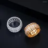 Обручальные кольца Трехграксы прозрачные белые кубические циркониевые камень роскошное свадебное обручальное кольцо для женщин моды золотой цвет украшения R271