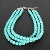 Chains 8mm Round Blue Turkey Turquoises Stone Short Multi-layer Necklace Choker Women's Ornaments Wholesale DIY Jewelry Making