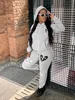 Women's Plus Size Pants LW Sweatshirt Suits COTTON 2PC Autumn Broken Heart Zipper Up Drawstring Tracksuit Hoodie Jackets 230324